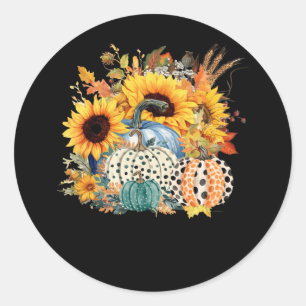 Thanksgiving Pumpkin Sunflower Fall Autumn Holiday Classic Round Sticker