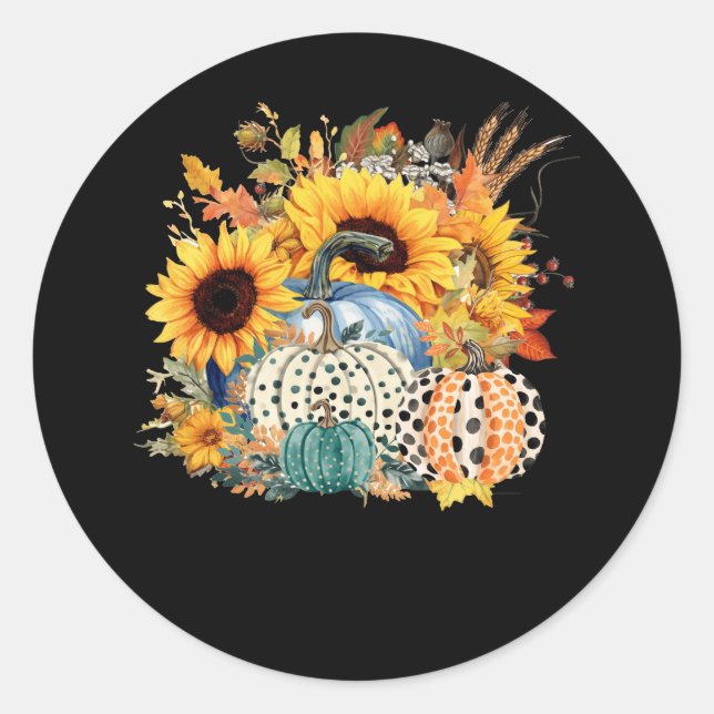Thanksgiving Pumpkin Sunflower Fall Autumn Holiday Classic Round Sticker (Front)