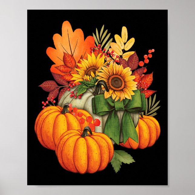 Thanksgiving Pumpkin Sunflower Fall Autumn Holiday Poster (Front)
