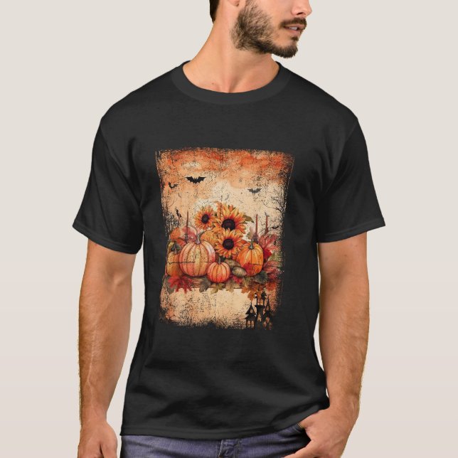 Thanksgiving Pumpkin Sunflower Fall Autumn Holiday T-Shirt (Front)
