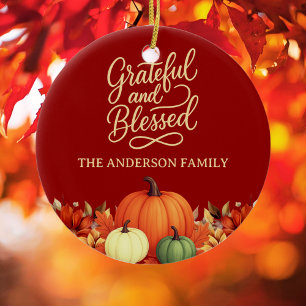 Thanksgiving pumpkin terracotta Grateful blessed Ceramic Tree Decoration