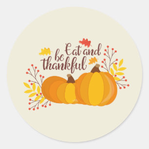 Thanksgiving pumpkin thankful word art classic round sticker