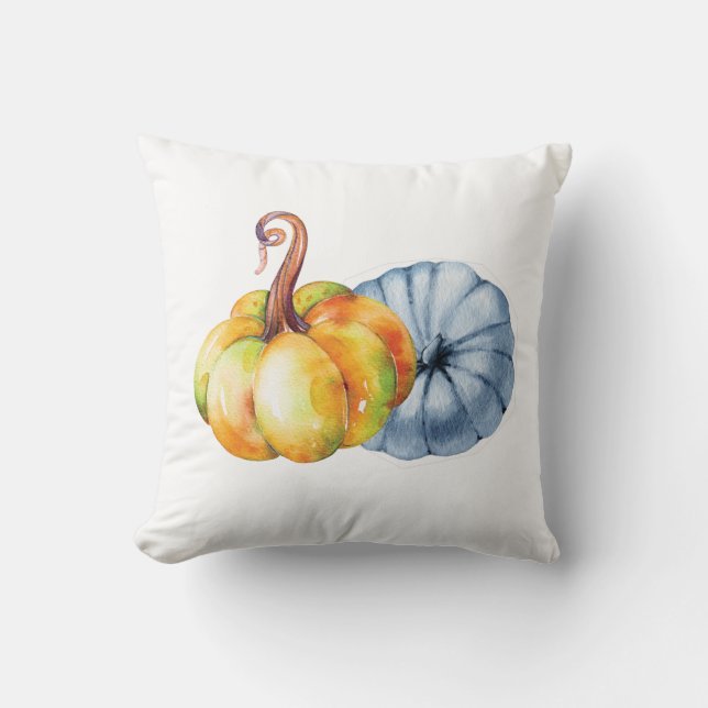 Thanksgiving pumpkin watercolor blue design cushion (Front)