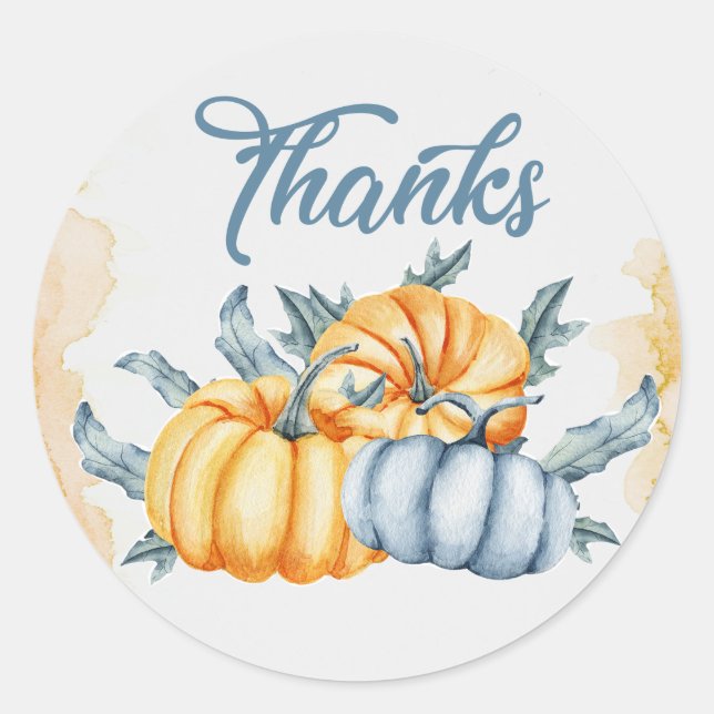 Thanksgiving pumpkin watercolor classic round sticker (Front)