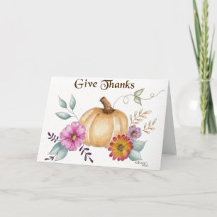 Thanksgiving Pumpkin watercolor hand painted Card