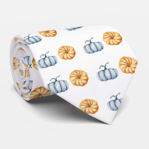 Thanksgiving pumpkin watercolor orange and blue de tie
