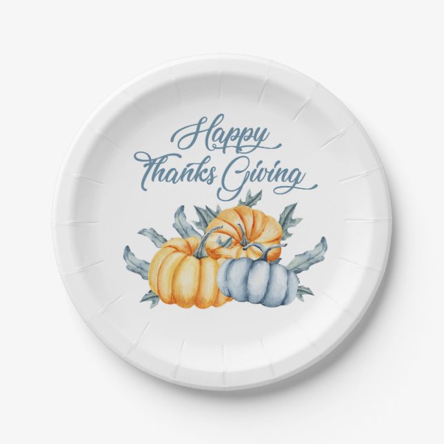Thanksgiving pumpkin watercolor paper plate (Front)