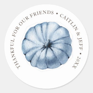 Thanksgiving pumpkin watercolor personalised classic round sticker