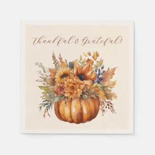 Thanksgiving- Pumpkin with Flowers- Napkin