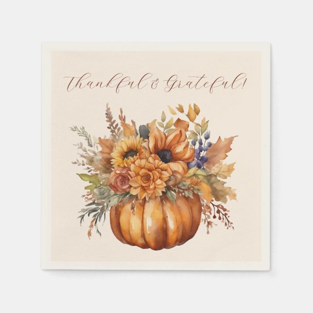 Thanksgiving- Pumpkin with Flowers- Napkin (Front)