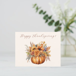 Thanksgiving-Pumpkin with Flowers- Postcard