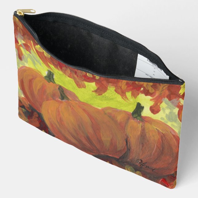 Thanksgiving Pumpkins #1 Fall Autumn Leaves Accessory Pouch (Open)