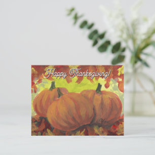Thanksgiving Pumpkins #1 Fall Autumn Leaves Holiday Postcard
