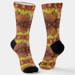 Thanksgiving Pumpkins #1 Fall Autumn Leaves Socks