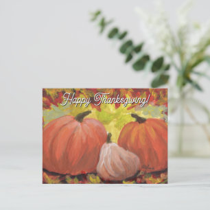 Thanksgiving Pumpkins #2 Fall Autumn Leaves Holiday Postcard