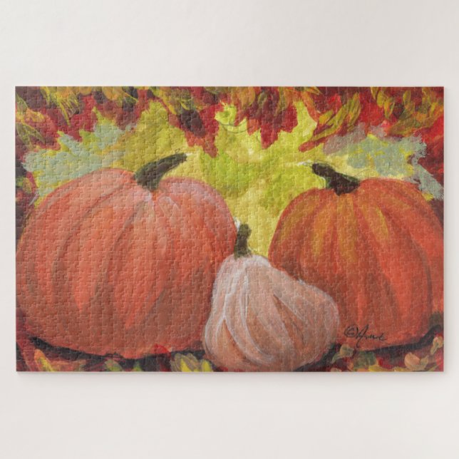 Thanksgiving Pumpkins #2 Fall Autumn Leaves Jigsaw Puzzle (Horizontal)