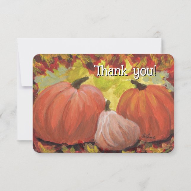 Thanksgiving Pumpkins #2 Fall Autumn Leaves Thank You Card (Front)