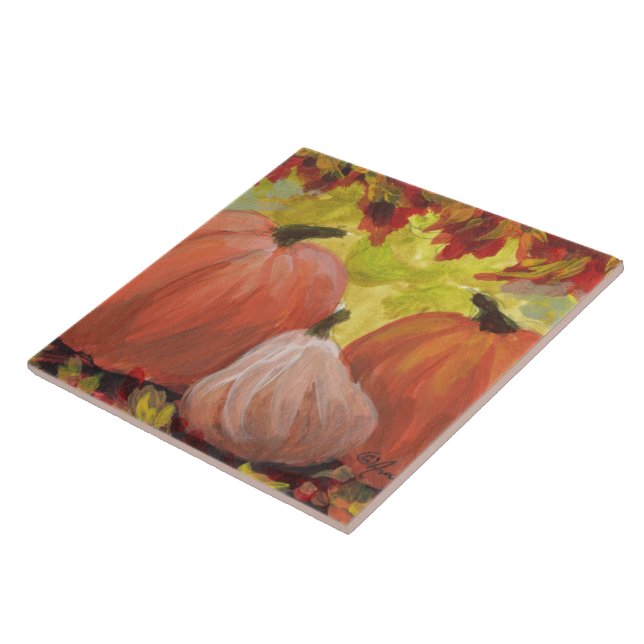 Thanksgiving Pumpkins #2 Fall Autumn Leaves Tile (Side)