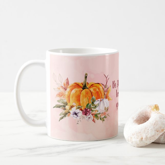 Thanksgiving Pumpkins And Flowers Coffee Mug (With Donut)