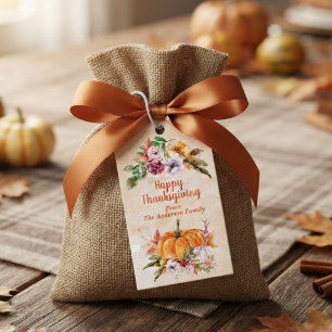 Thanksgiving Pumpkins And Flowers Gift Tags