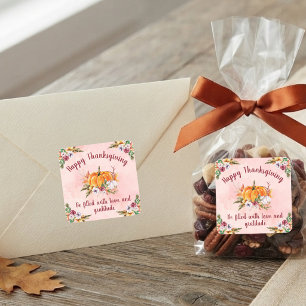 Thanksgiving Pumpkins And Flowers With Text 1 Squa Square Sticker