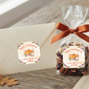 Thanksgiving Pumpkins And Flowers With Text 1 Square Sticker