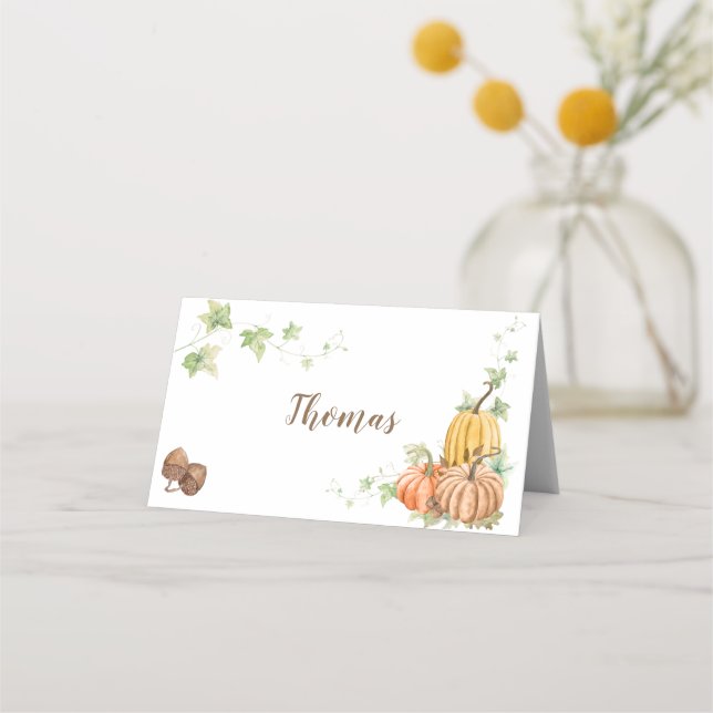 Thanksgiving Pumpkins Butternut Sage Acorns Place Card (Front)