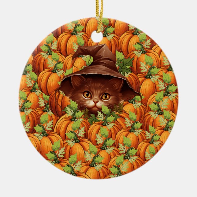 THANKSGIVING PUMPKINS CUTE CAT CERAMIC TREE DECORATION (Front)
