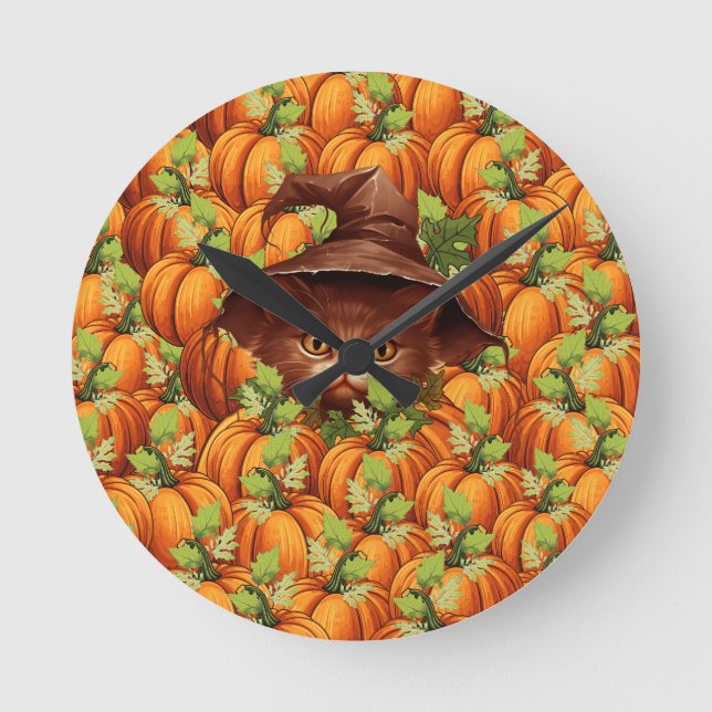 THANKSGIVING PUMPKINS CUTE CAT ROUND CLOCK (Front)