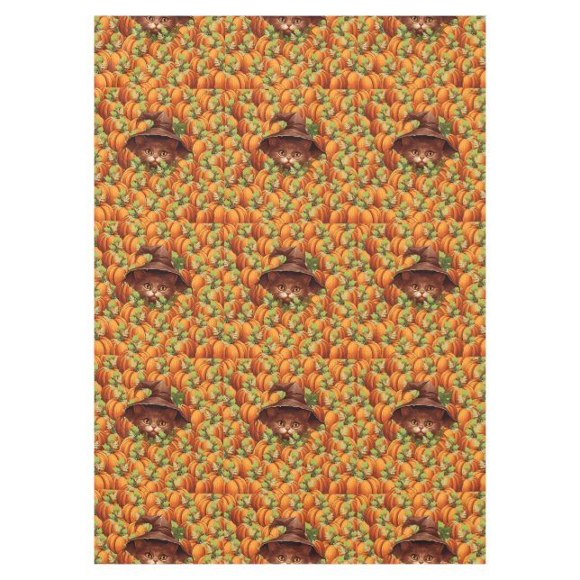 THANKSGIVING PUMPKINS CUTE CAT TABLECLOTH (Front)