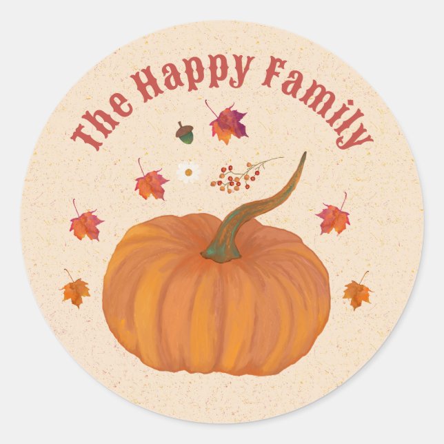Thanksgiving pumpkins fall foliage personalise classic round sticker (Front)