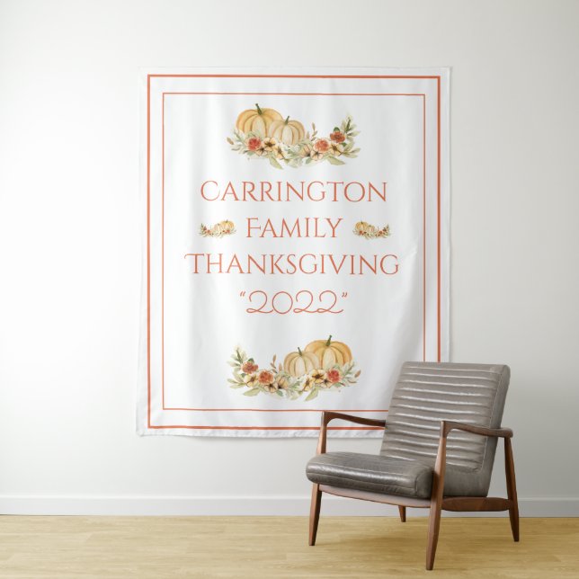 Thanksgiving Pumpkins Floral Watercolor  Tapestry (In Situ)