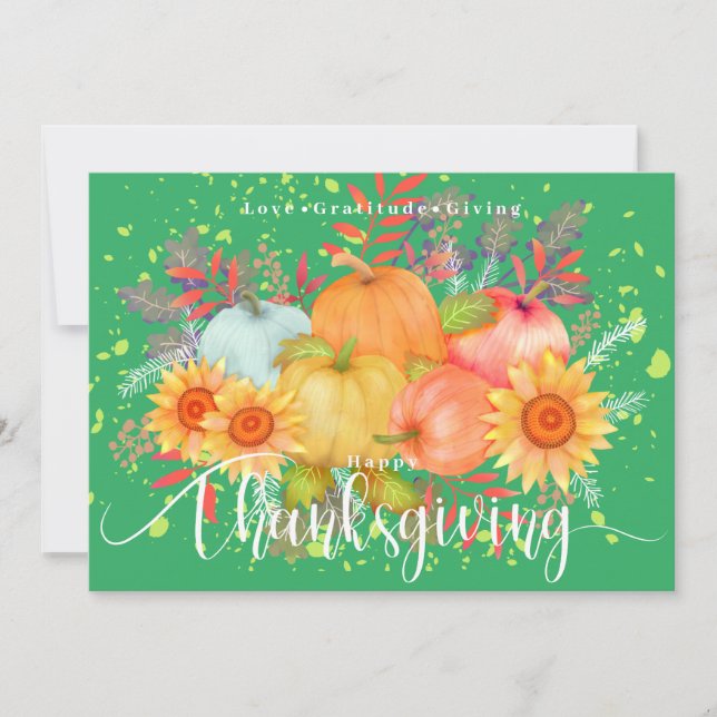 Thanksgiving Pumpkins Green Holiday Card (Front)