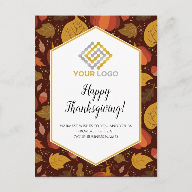Thanksgiving Pumpkins Leaves Logo Business Postcard (Front)