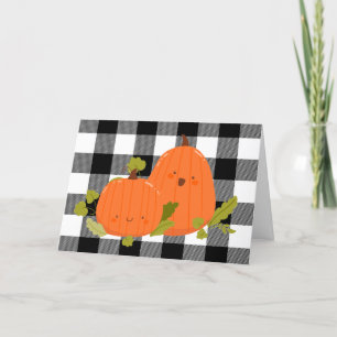 Thanksgiving Pumpkins On Plaid  Holiday Card