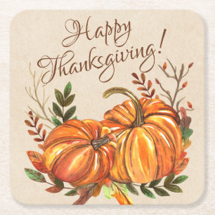 Thanksgiving Pumpkins Square Paper Coaster