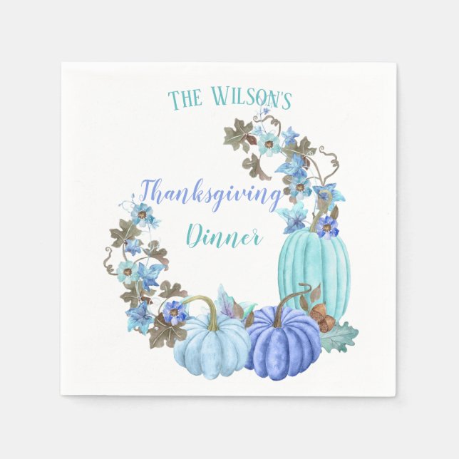 Thanksgiving Pumpkins Teal Turquoise Blue Napkin (Front)