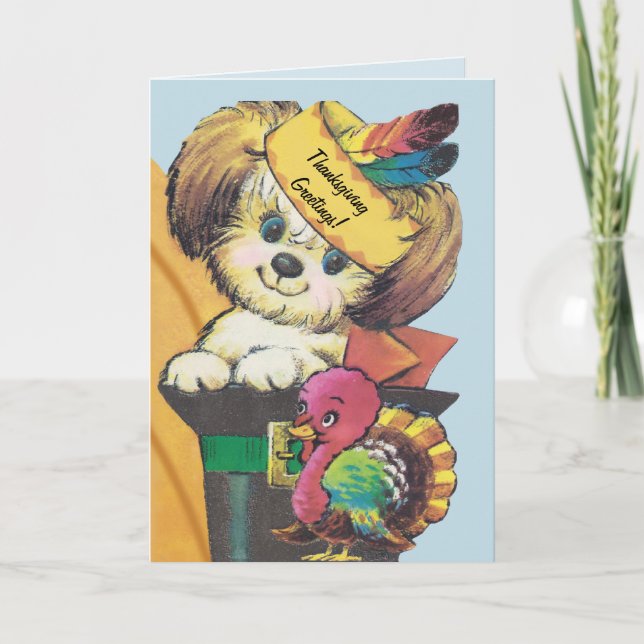Thanksgiving Puppy and Turkey Holiday Card (Front)