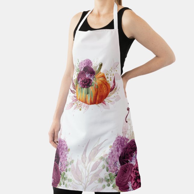 Thanksgiving Purple Floral Pumpkin Apron (Insitu)