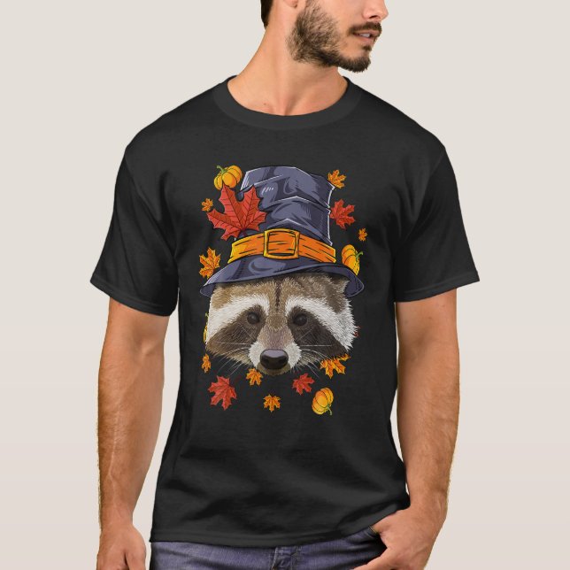 Thanksgiving Racoon Pilgrim Costume Fall Autumn T-Shirt (Front)