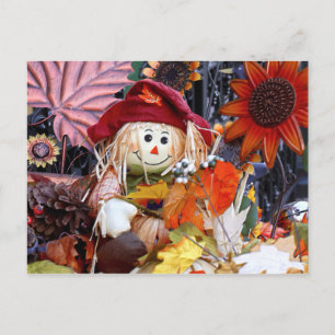Thanksgiving Rag Doll Amongst Autumn Harvest Scene Holiday Postcard