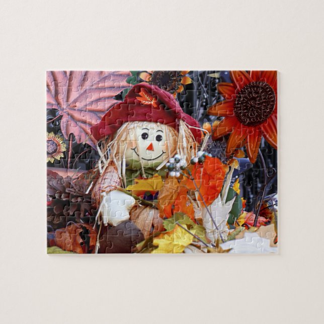 Thanksgiving Rag Doll Amongst Autumn Harvest Scene Jigsaw Puzzle (Horizontal)