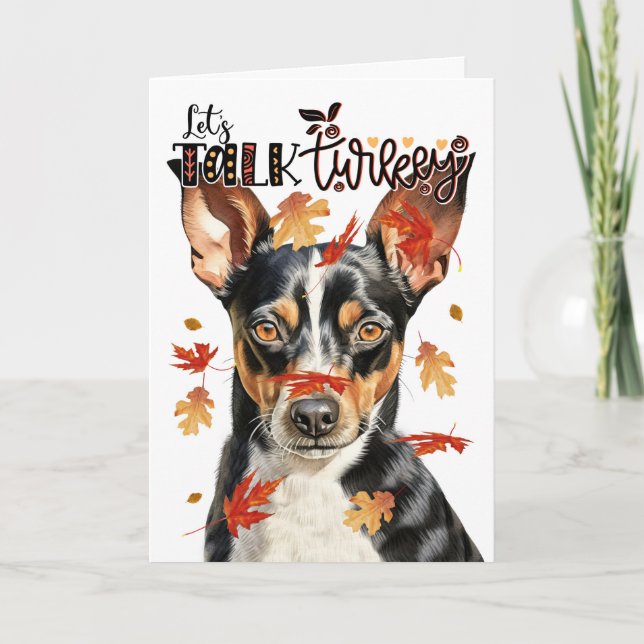 Thanksgiving Rat Terrier Dog Let's Talk Turkey Holiday Card (Front)