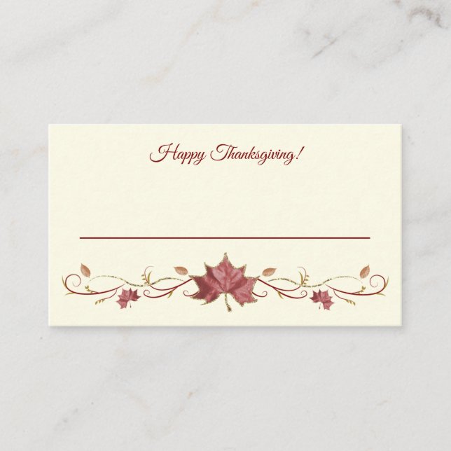 Thanksgiving Red Maple Leaves & Swirls Place Card (Front)