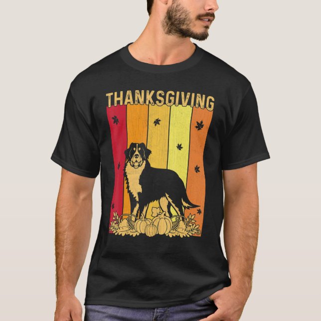 Thanksgiving Retro Bernese Mountain Dog Matching F T-Shirt (Front)