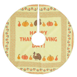 Thanksgiving: retro embroidered card design. brushed polyester tree skirt