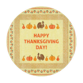 Thanksgiving: retro embroidered card design. cutting board