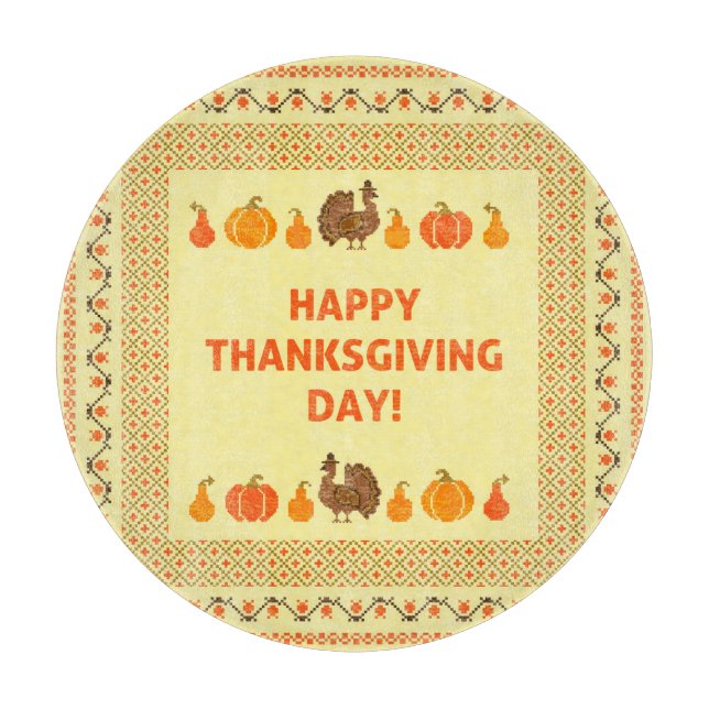 Thanksgiving: retro embroidered card design. cutting board (Front)