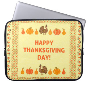 Thanksgiving: retro embroidered card design. laptop sleeve
