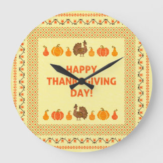 Thanksgiving: retro embroidered card design. large clock